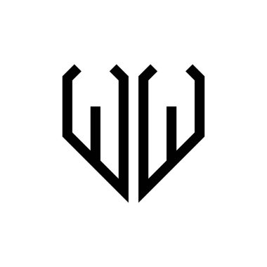 İlk ww harfi kalp geometrik logo vektörü