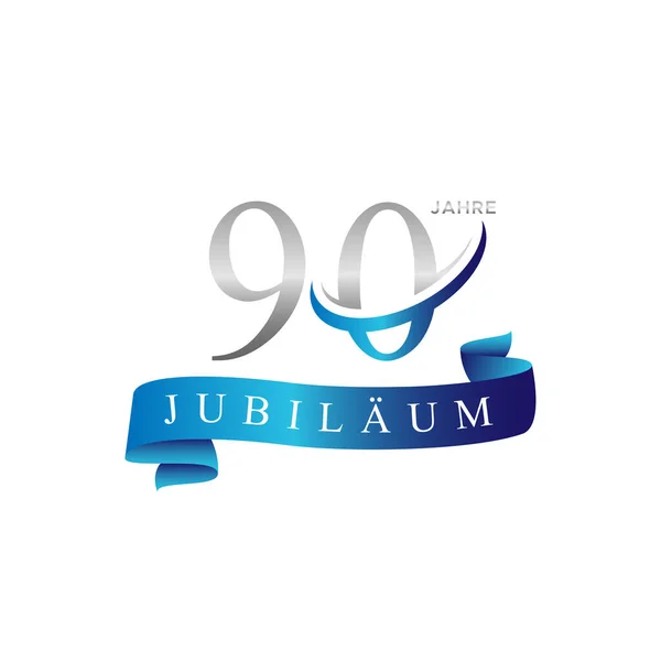 90Ste Verjaardag Swoosh Ring Logo Vector Blauw Lint — Stockvector
