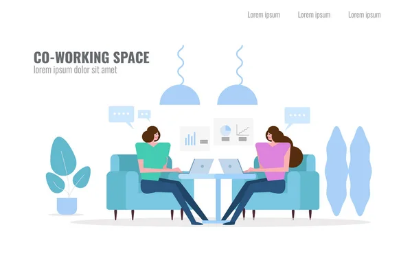 Pessoas Conversando Planejando Espaço Trabalho Ilustração Vetorial Design Caracteres Planos —  Vetores de Stock