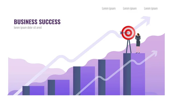 Zakelijke Vrouw Volledige Business Missie Boven Aan Grafiek Bedrijf Succesvol — Stockvector