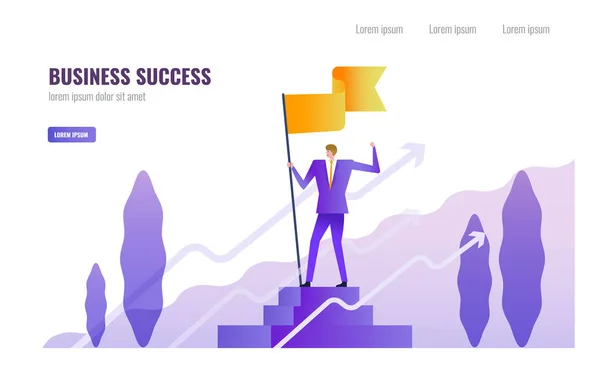 Homme Affaires Debout Tenant Drapeau Sur Podium Business Successful Leadership — Image vectorielle