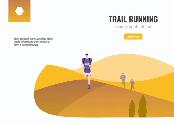 Trail Runners Correndo Montanha Cenário Bonito Fundo Ilustração Vetorial — Vetor de Stock