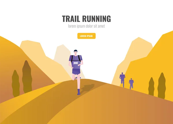 Trail Runners Correndo Montanha Cenário Bonito Fundo Ilustração Vetorial —  Vetores de Stock