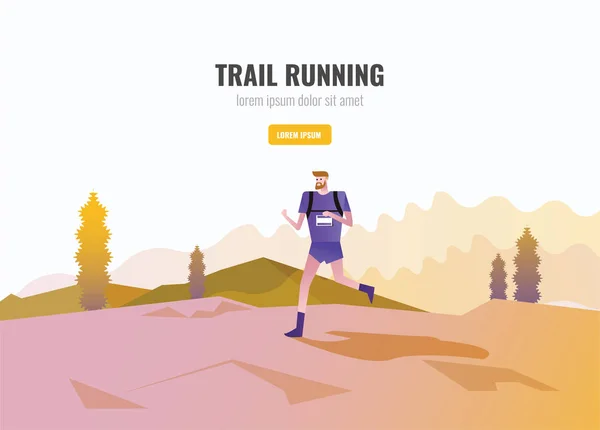 Trail Runner Των Ανδρών Που Τρέχει Στο Βουνό Όμορφο Τοπίο — Διανυσματικό Αρχείο