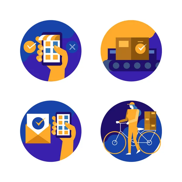 Icon Set Für Fracht Und Versand Einkaufen Auf Dem Handy — Stockvektor