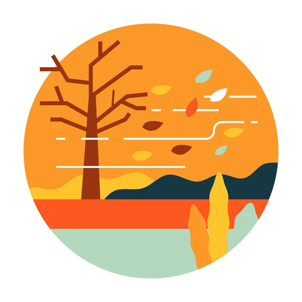 Herfstbladeren Vallen Met Wind Herfst Landschap Platte Pictogram Ontwerp Illustratie Stockillustratie