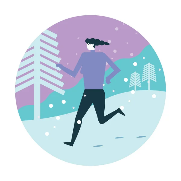 Correr Atleta Mujer Corriendo Durante Entrenamiento Invierno Aire Libre Clima — Vector de stock