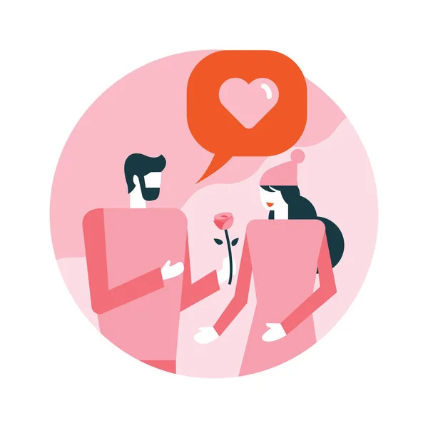 男は女との愛を告白するハッピーバレンタイン フラットアイコンのデザイン ベクトルイラストレーション — ストックベクタ