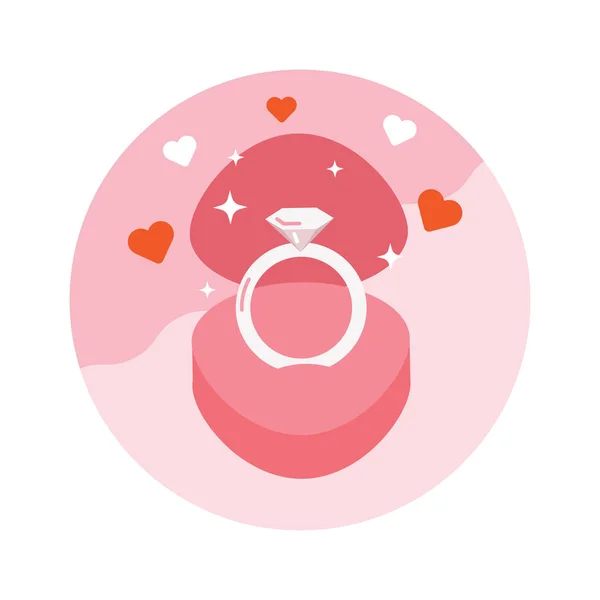 Gift Box Diamond Engagement Ring Happy Valentine Day Flat Icons — Wektor stockowy