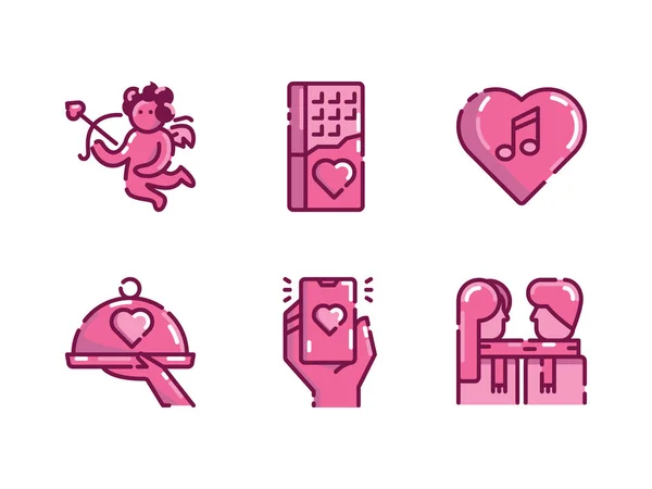 Set Iconos San Valentín Estilo Iconos Rellenos Contorneados — Archivo Imágenes Vectoriales