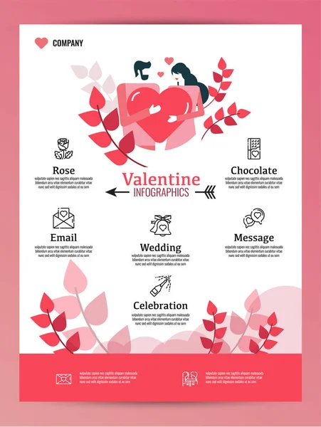 Valentinstag Infografiken Und Plakatvorlage Flache Design Ikonen Und Elemente Vektorillustration — Stockvektor