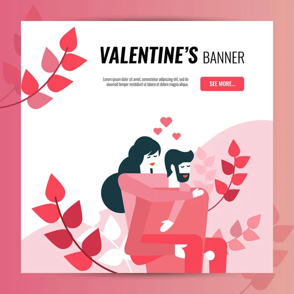 Plantilla Banner Cuadrado Para San Valentín Para Sitio Web Redes — Archivo Imágenes Vectoriales