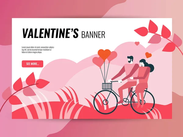 Modèle Bannière Horizontale Saint Valentin Pour Site Web Médias Sociaux — Image vectorielle