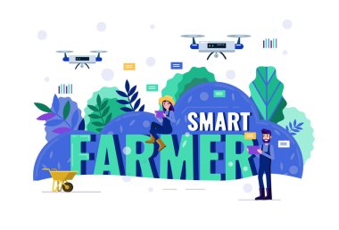 Akıllı çiftçi dron tarım arazileri üzerinde gezinme. 