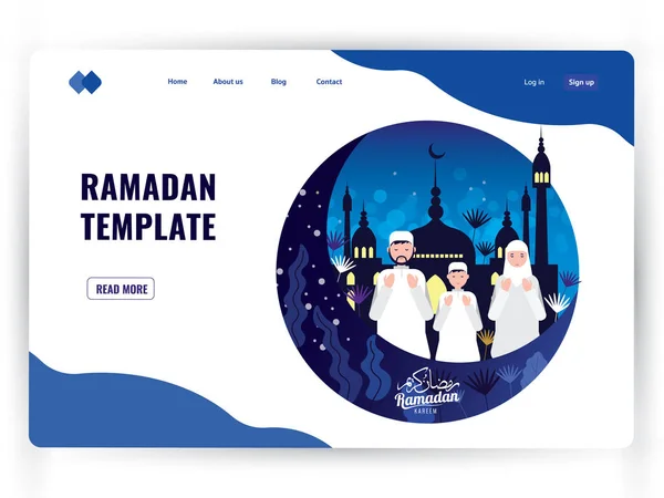 Plantilla de landing page blanca del mes sagrado de oración, celebración de Ramadán Kareem . — Vector de stock