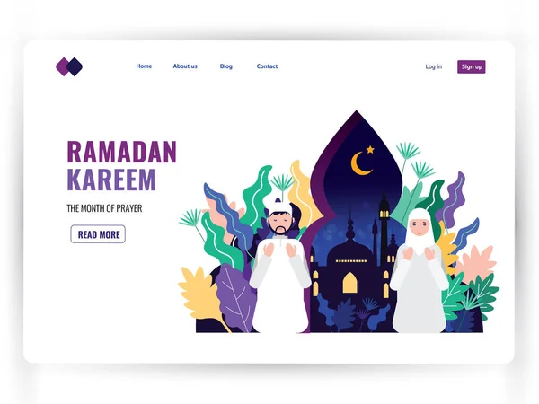 White landing page template of  holy month of prayer, Ramadan Kareem celebration. — 스톡 벡터