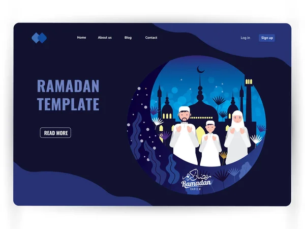 Ciemny szablon strony docelowej świętego miesiąca modlitwy, Ramadan Kareem uroczystości. — Wektor stockowy
