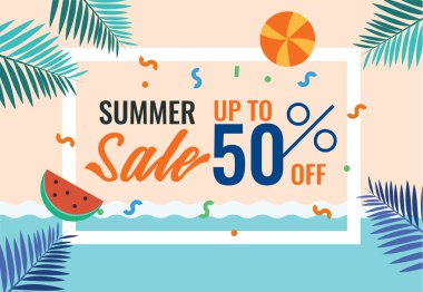 Yaz Satış afişi. Yaz plaj manzara.