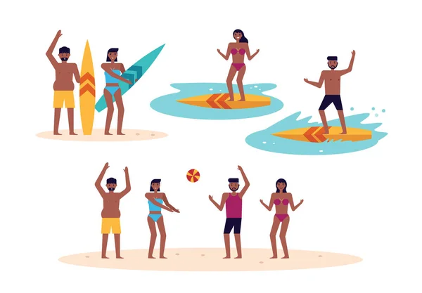 Gente divirtiéndose en la playa. — Vector de stock