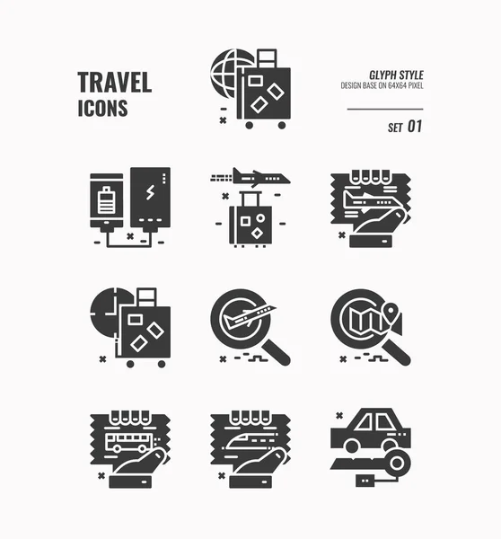 Juego de iconos de viaje 1. Equipaje, billete, transporte, vuelo, avión y más , — Archivo Imágenes Vectoriales