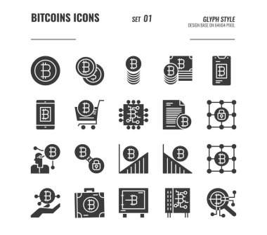 Bitcoin ve kripto para ikonları 1 ayarlayın.