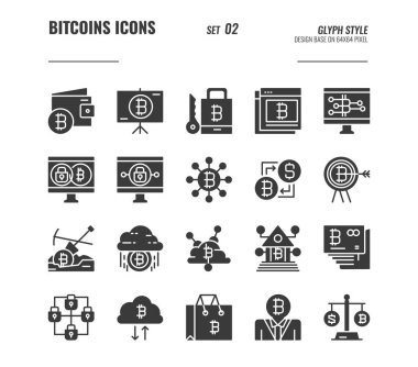 Bitcoin ve kripto para ikonları 2 ayarlayın.