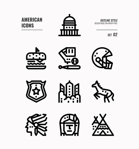 Conjunto de iconos de línea americana 2 . — Archivo Imágenes Vectoriales