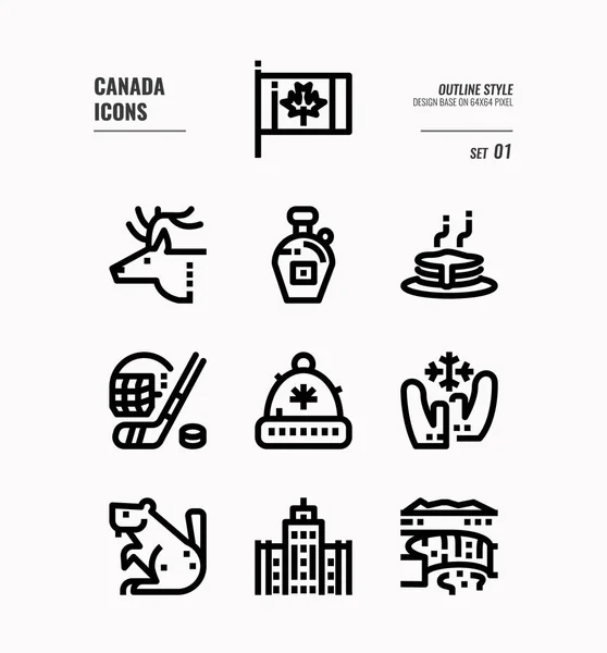 Canada line icon set 1. — Stock Vector