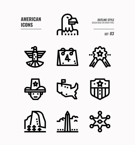 Conjunto de iconos de línea americana 3 . — Archivo Imágenes Vectoriales