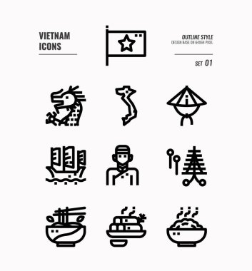 Vietnam çizgi simgesi seti 1.