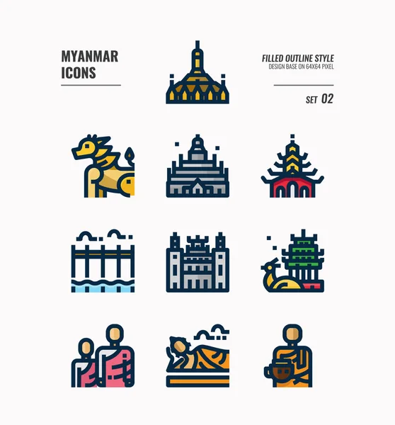 Myanmar icono conjunto 2 . — Vector de stock