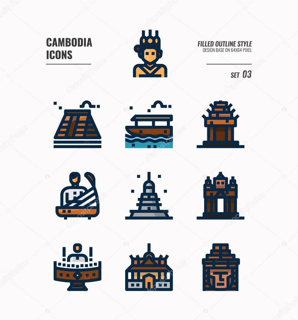 Cambodia icon set 3. 