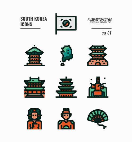 Corea del Sur icono conjunto 1 . — Vector de stock