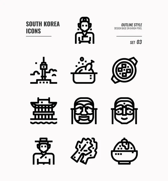 Corea del Sur icono conjunto 3 . — Vector de stock