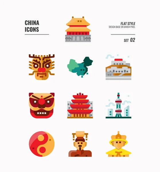 China icon set 2. Inclusief mensen, cultuur, architectuur, kaart en meer. — Stockvector