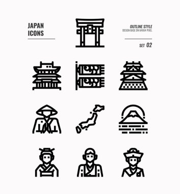 Japonya düz simge seti 2. 