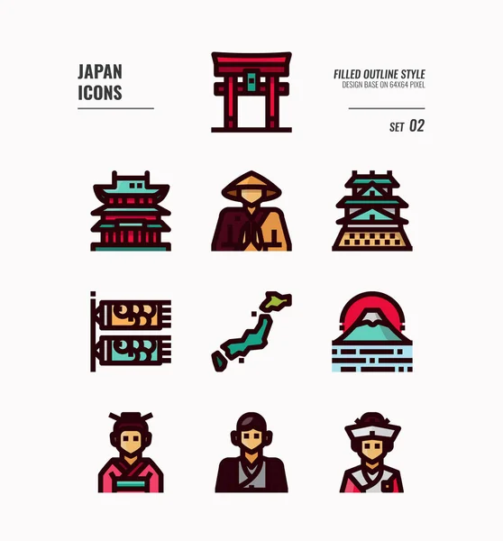 Japón conjunto de iconos planos 2 . — Vector de stock