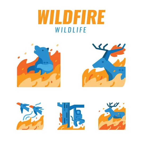 Animali selvatici con incendi . — Vettoriale Stock
