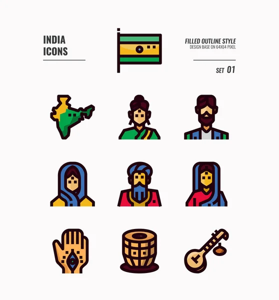 India icono conjunto 1 . — Vector de stock