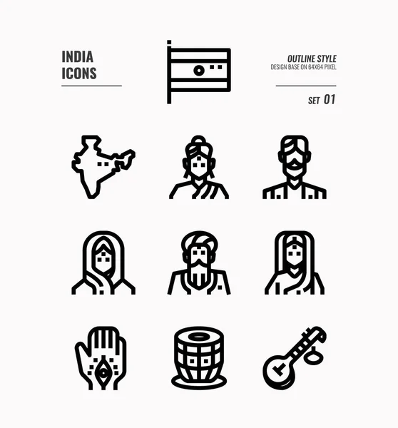 India icono conjunto 1 . — Vector de stock