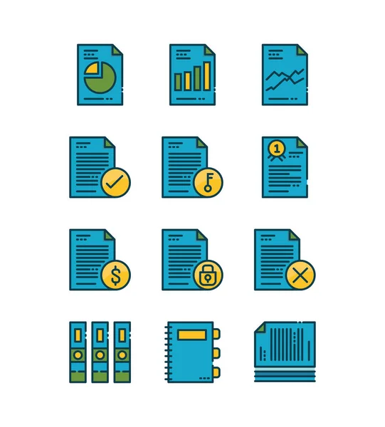 Ensemble Icônes Papier Document Conception Icônes Contour Remplies Vecteur — Image vectorielle