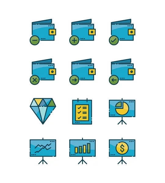 Concepto Financiero Empresarial Diseño Iconos Contorno Rellenado Vector — Vector de stock