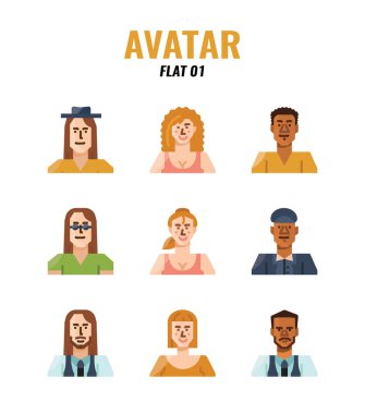 Avatar düz simgeler tasarımı 01.