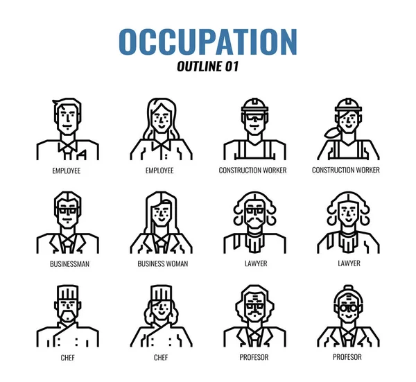 Beroep Avatar Overzicht Pictogram Set01 — Stockvector