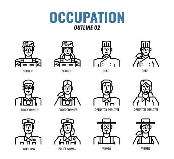 Occupation Avatar Outline Icon Set02 — 스톡 벡터