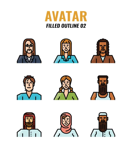 Avatar Wypełnione Zarys Ikony Projekt — Wektor stockowy