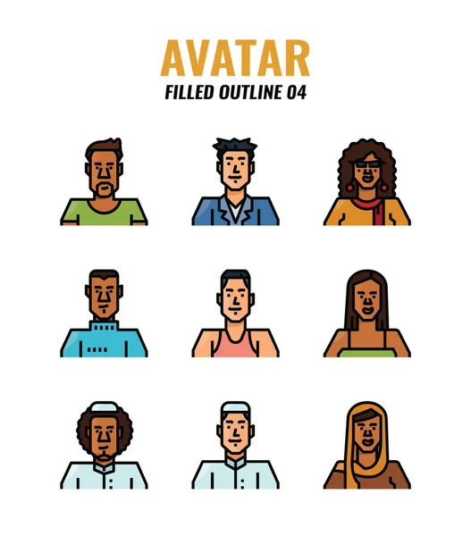 Avatar Fylld Kontur Ikoner Design — Stock vektor