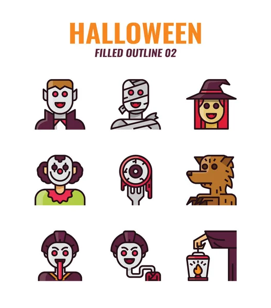 Conjunto Iconos Esquema Rellenado Halloween Conjunto Iconos — Archivo Imágenes Vectoriales