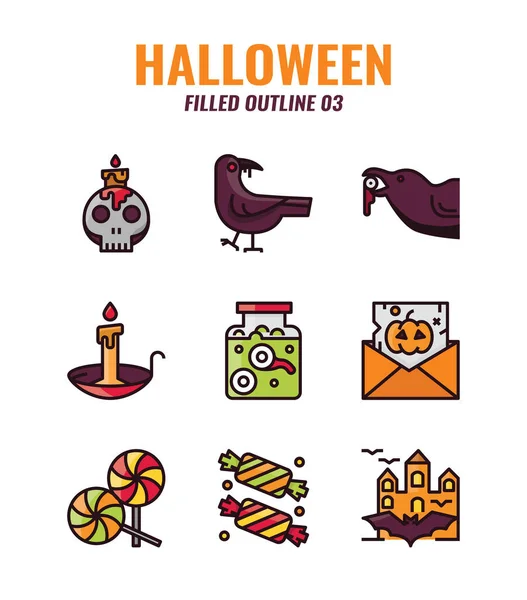Conjunto Iconos Esquema Rellenado Halloween Conjunto Iconos — Archivo Imágenes Vectoriales