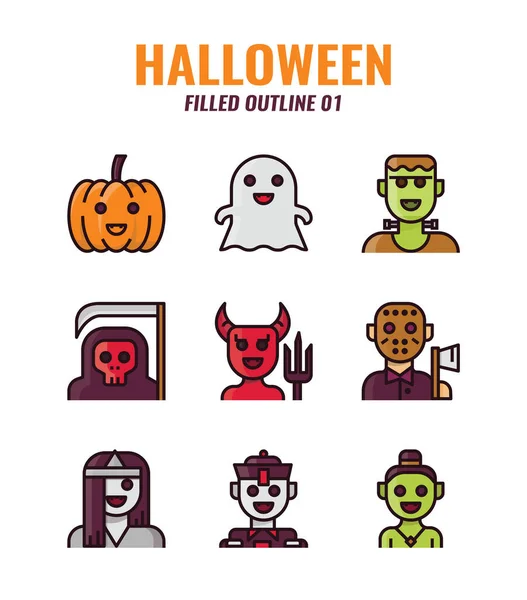 Conjunto Iconos Esquema Rellenado Halloween Conjunto Iconos — Archivo Imágenes Vectoriales